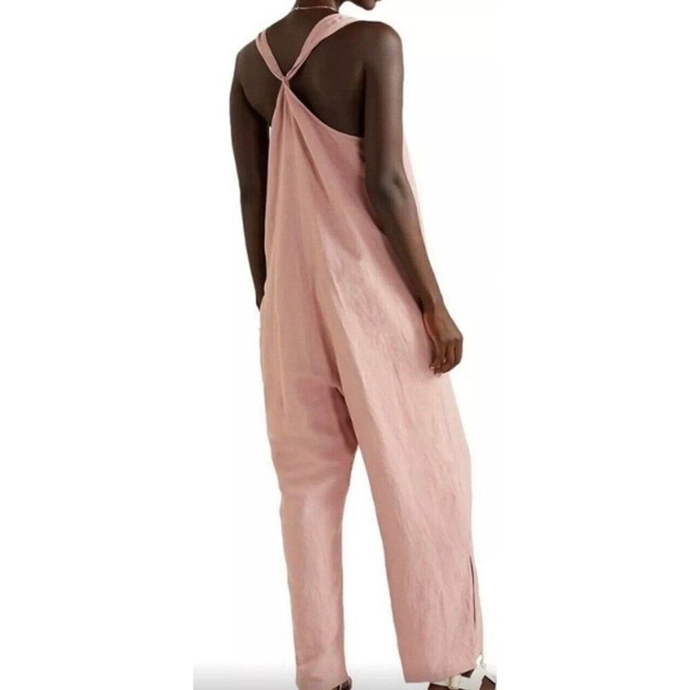 Hatch Blush Pink Linen Jumpsuit with Tie Straps - Picture 2 of 12